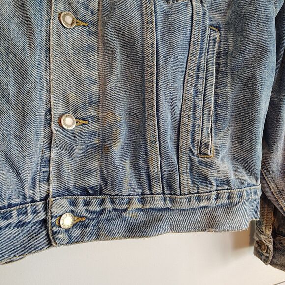 VTG Wrangler Hero MEDIUM Denim Trucker Jacket Men's Faded Workwear Distressed - Picture 2 of 16